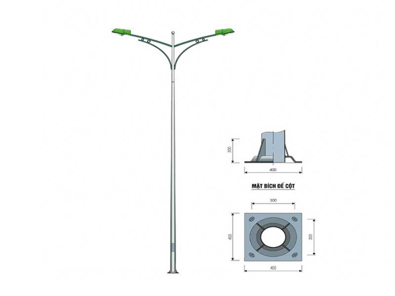 Cột đèn cao áp tròn mạ kẽm 2 bóng