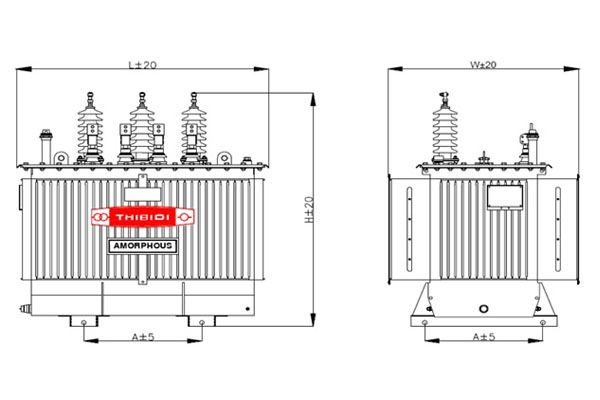 Bản vẽ máy biến áp THIBIDI Amorphous 3 pha