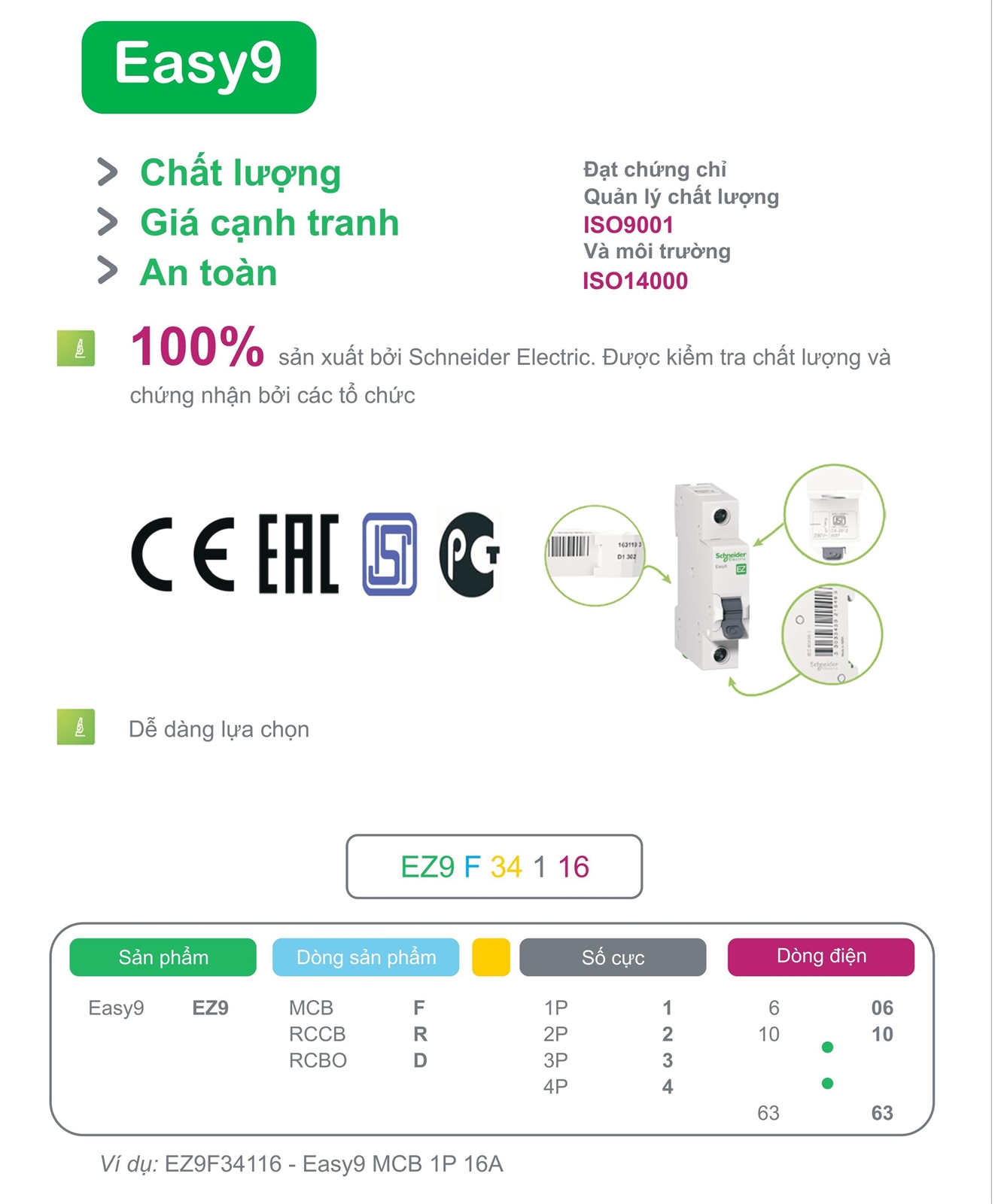 Cầu dao tự động Easy9 - MCB by Schneider Electric