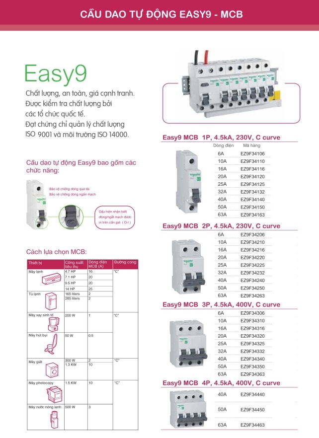 Cầu dao tự động Easy9 - MCB by Schneider Electric