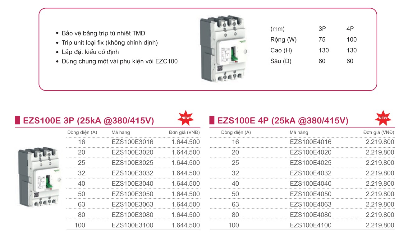 Cầu dao tự động dạng khối MCCB - EasyPact EZS100E/F by Schneider Electric