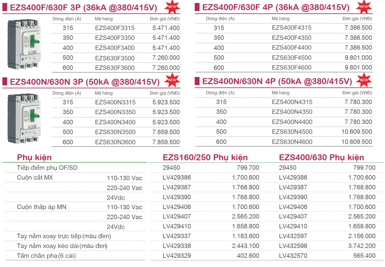 Cầu dao tự động MCCB EasyPact EZS160/250E/F EZS400/630F/N Schneider Electric